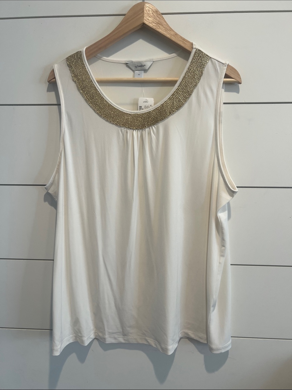 Stunning and classic Cream Tank Top with Gold Beaded Neckline